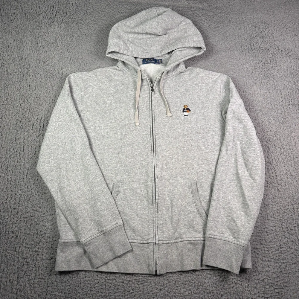 Polo Ralph Lauren Bear Hoodie Mens XL Gray USA Basketball Full Zip Drawstring